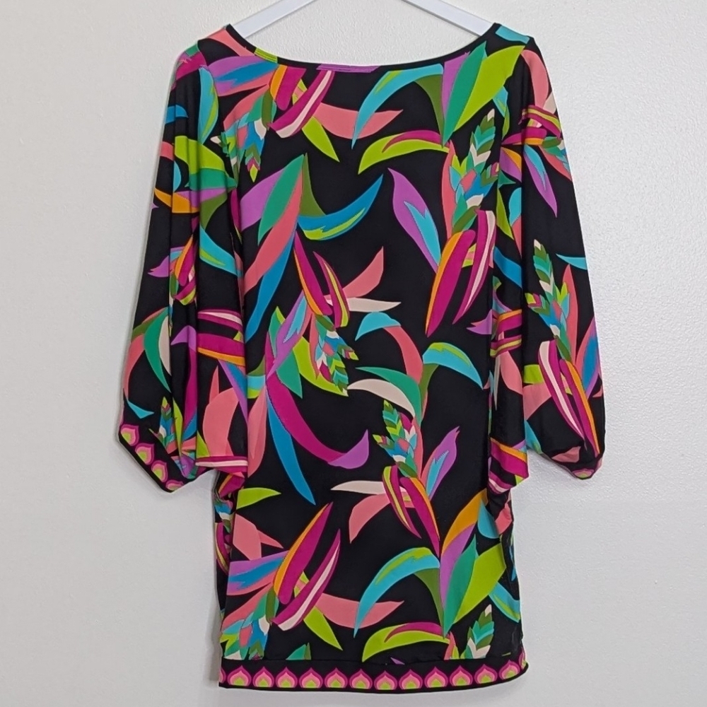 Trina Turk Cover Up Dress Small Black Birds Of Paradise Tunic - Picture 8 of 9